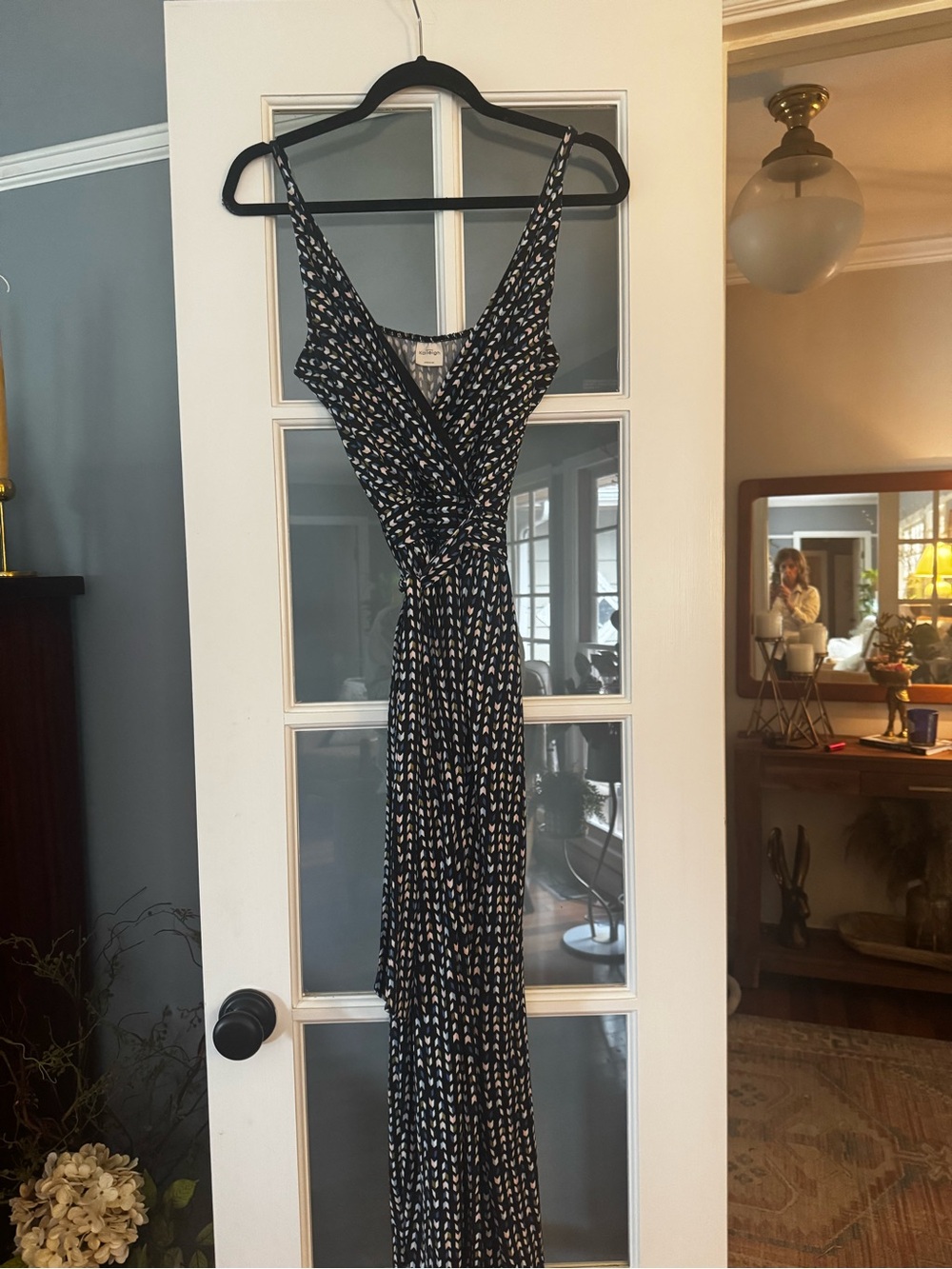 Kaileigh Navy Romper with Cream and Tan Pattern